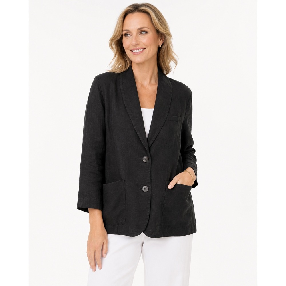 Valerie‎ Stevens Womens Black Linen Shawl Lapel Blazer Jacket Size 6